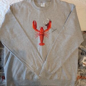 Gray Sweatshirt with Lobster/Wine Graphic
